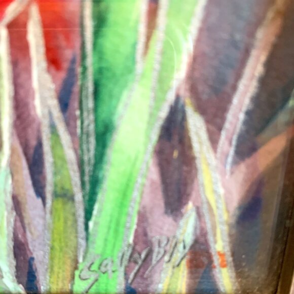 Signed Framed Iris Floral Garden Watercolor by California Artist Sally Bly - Picture 3 of 3